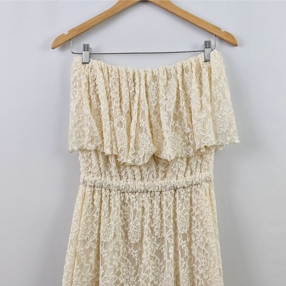 Elan Midi Dress Cream Lace Overlay Strapless S Boho Cottagecore Fairy Western - Picture 8 of 11